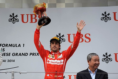 Podio número 96 de Fernando Alonso en la Fórmula 1, con Ferrari en China 2014